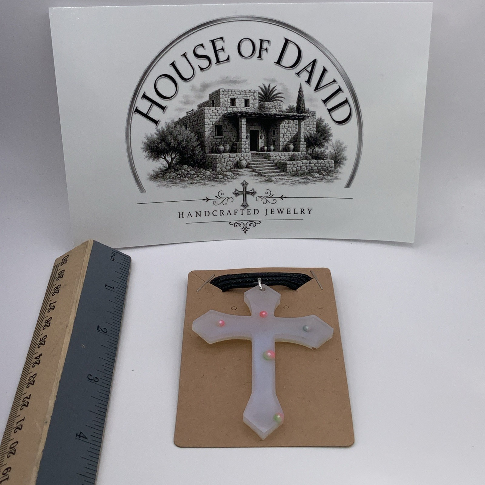 House Of David Handmade Cross Necklace Floating 3D Pearls