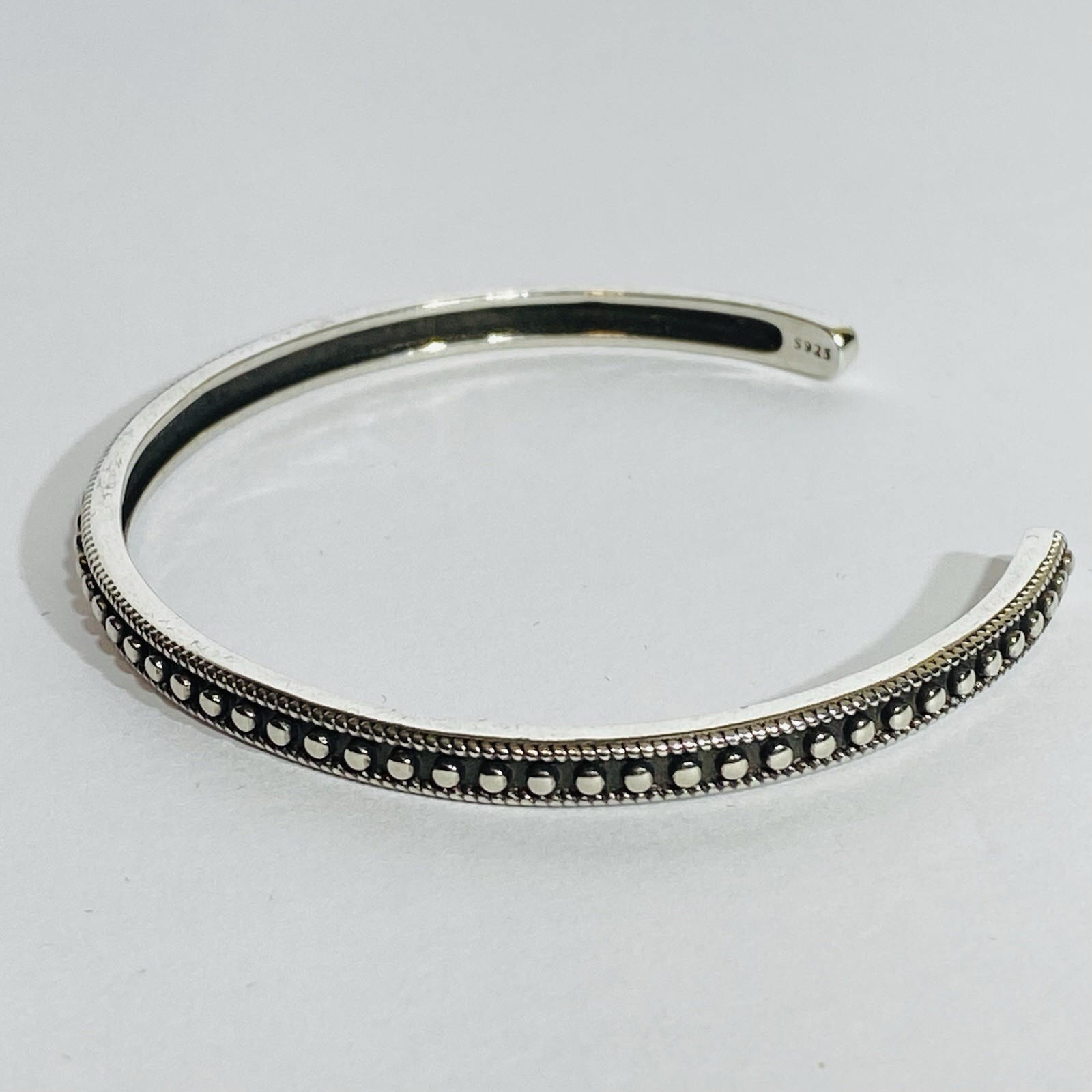 Sterling Silver S925 Beaded Milgrain Open Cuff Bracelet 10g 7″ Vintage Style