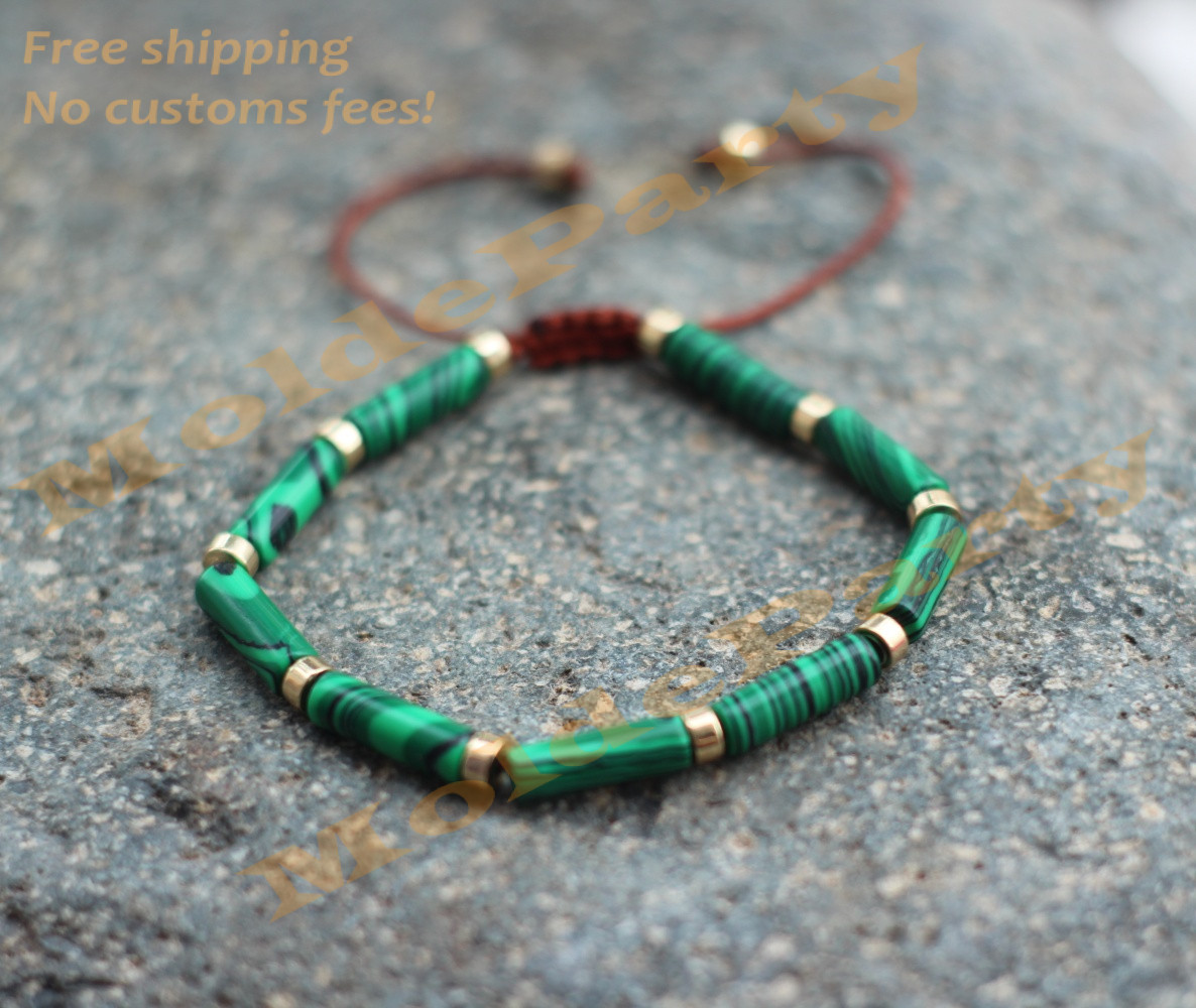 Handmade Natural Malachite Green Gemstone Crystal Dainty Women Bracelet Gift