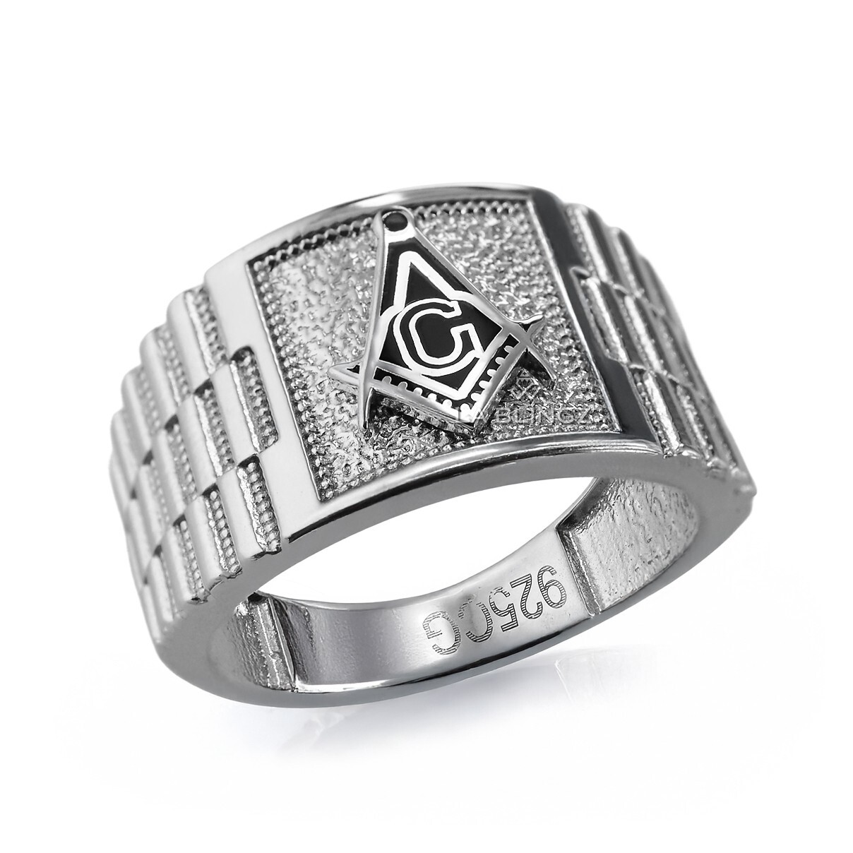 Men’s Sterling Silver Masonic Square Watchband Ring
