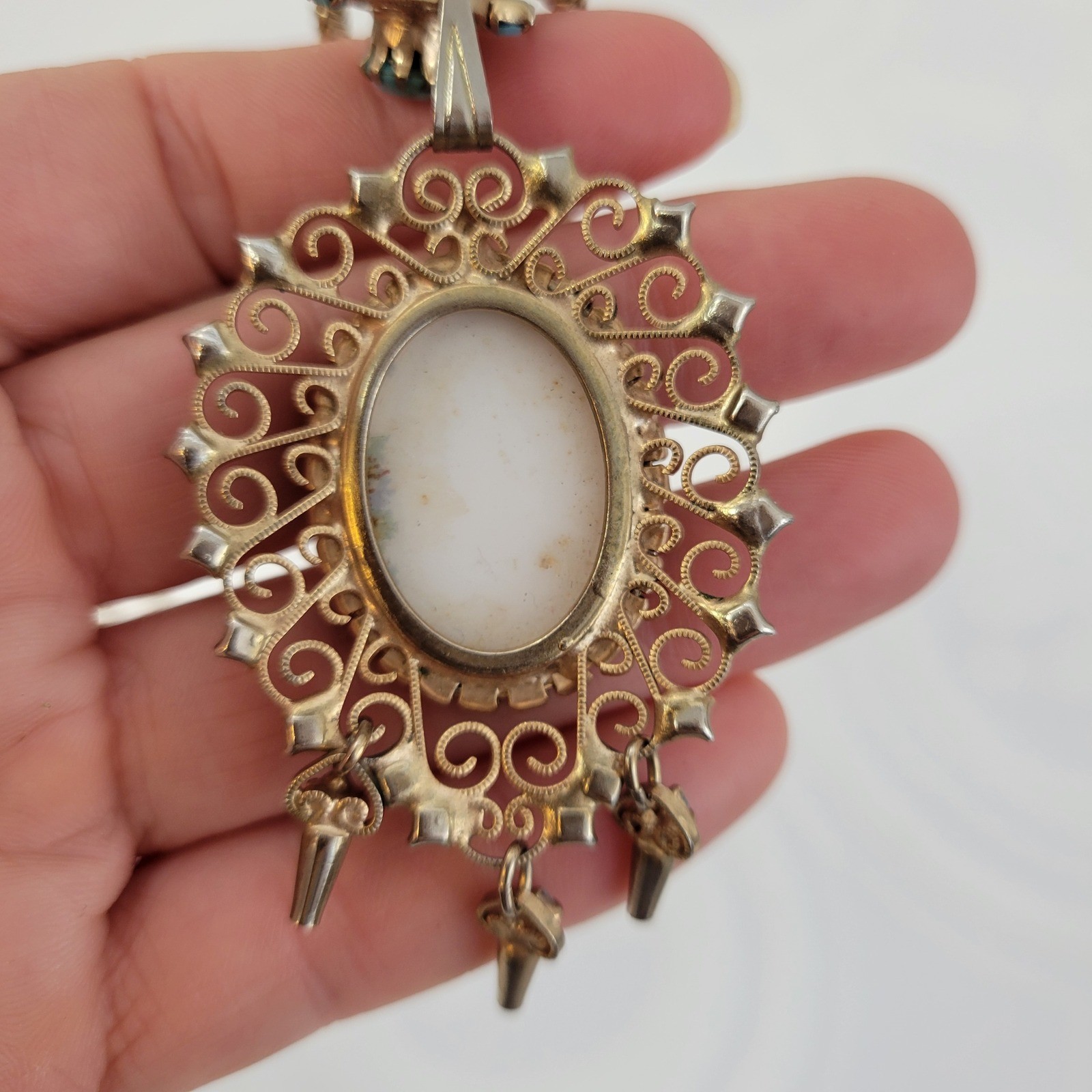 Juliana Delizza Elster Necklace Gold Tone Victorian Revival Turquoise Rhinestone