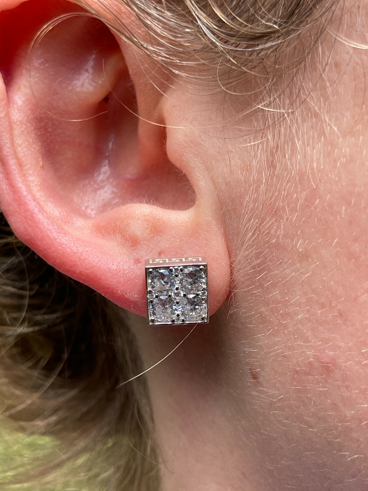 Real 925 Silver Iced Square Cube CZ Hip Hop Earrings Studs Large 9mm Men’s