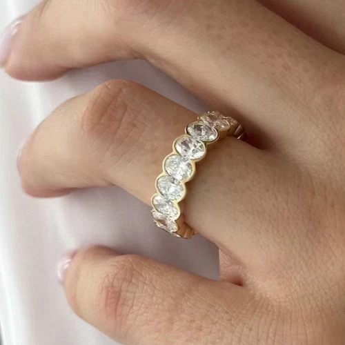 4.5 Ct Oval Cut EF/VS1 Lab Grown Diamond Full Eternity Band Ring 14K Yellow Gold