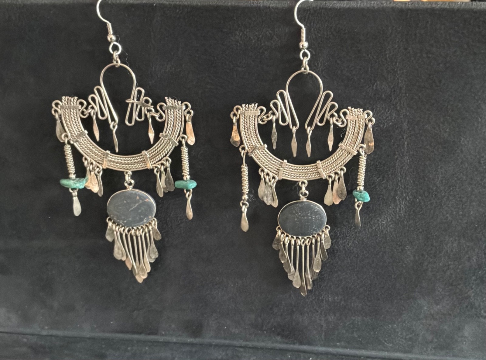 SILVER AND TURQUOISE EARRINGS! Chandelier with beautiful details!