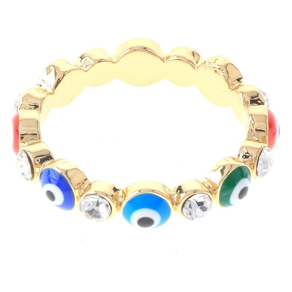Gold Tone Gold Plated Ring With Evil Eye & Clear Rhinestone RG1000-MT10