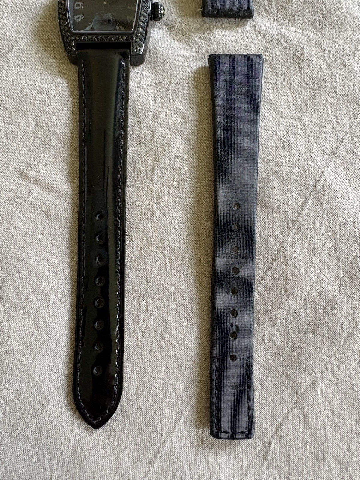 Michele Urban Mini Black Diamond Watch With 2 Spring loaded Straps