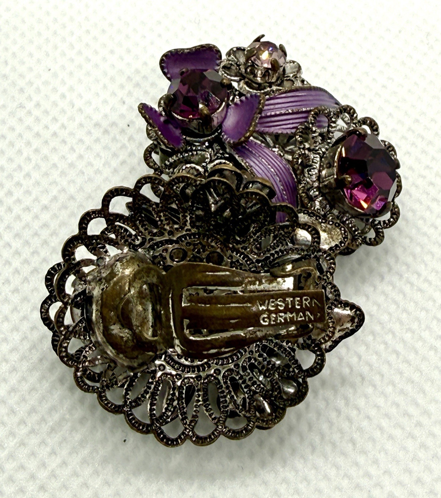 Western Germany Purple Rhinestone Enamel Parure Set Bracelet Earrings Lavender