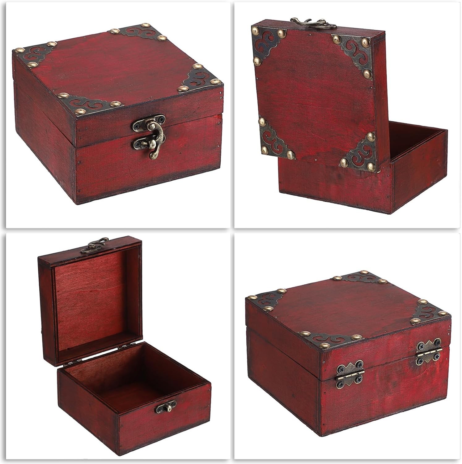 Small Jewelry Treasure Chest Box, Vintage Pirate Keepsakes Box for Gifts, Red We