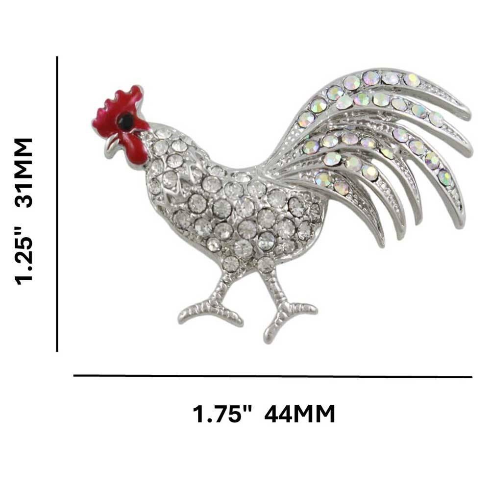 Rooster Brooch Pin with Clear Crystals – PRA509