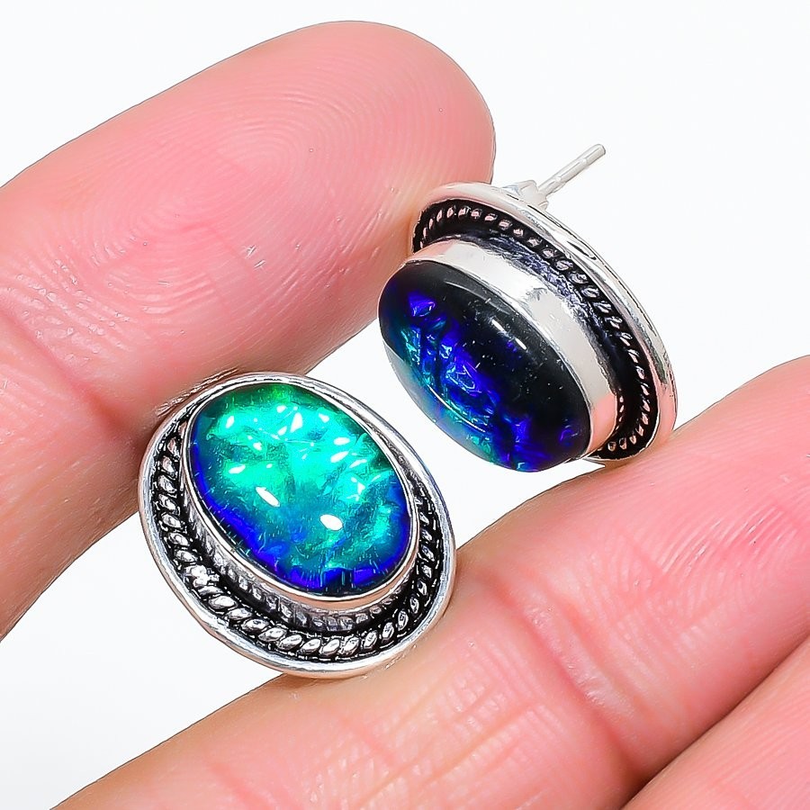 Triplet Opal Gemstone Handmade 925 Starling Silver Jewelry Stud Earring Size 1″