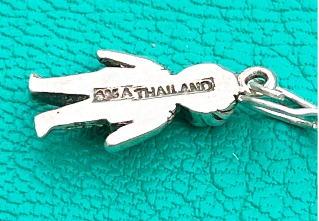 Little Boy Sterling Silver Charm 925 Pendant Blue Rhinestones Thailand Vintage