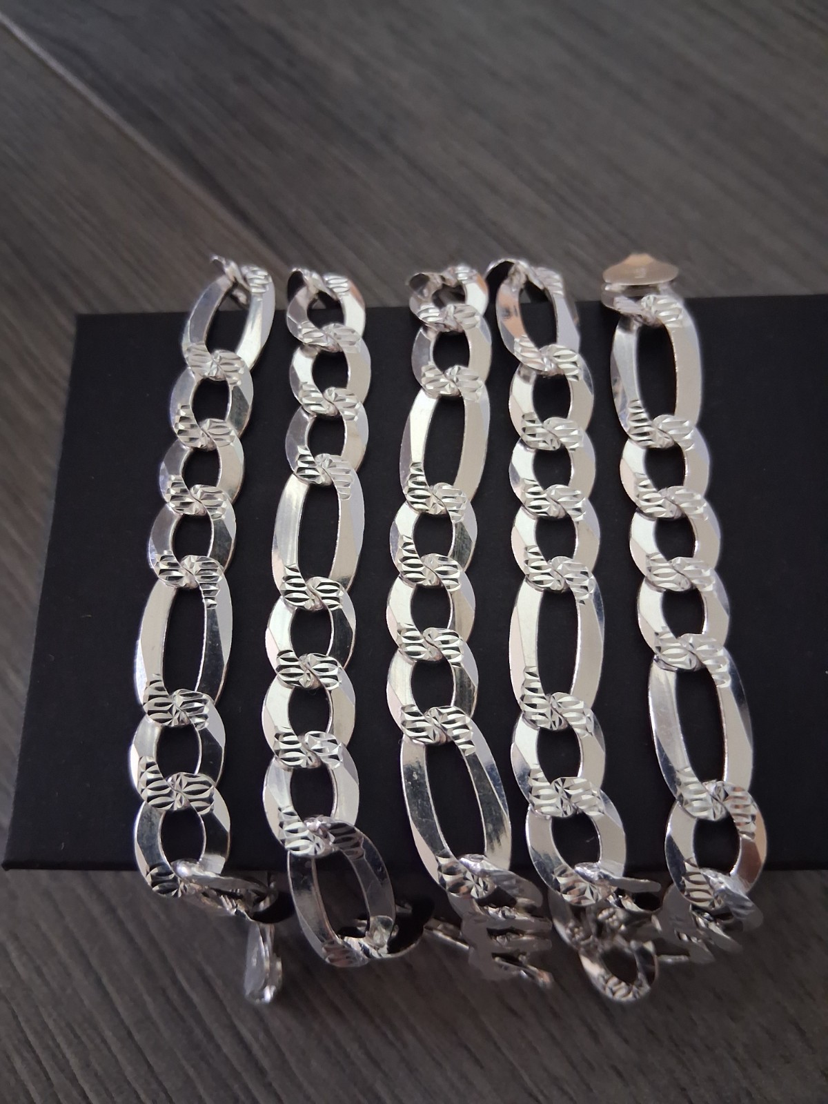 cadena stilo figaro plata 925 corte diamante 24″ larga 7.8mm anchor,