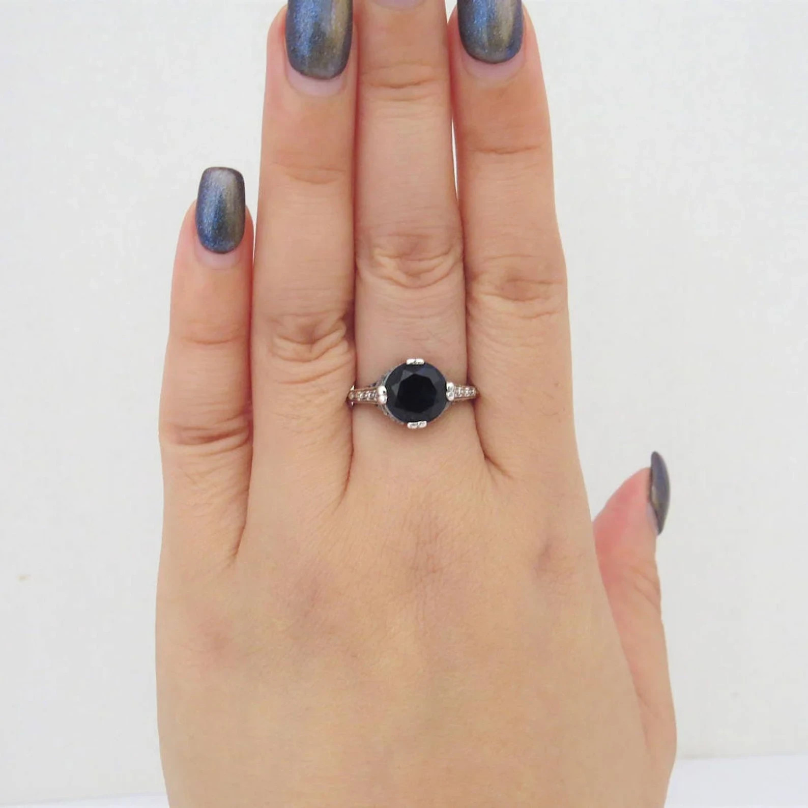 3.00 Ct Round Cut Natural Sapphire Diamond Wedding Ring 14K Solid White Gold 5