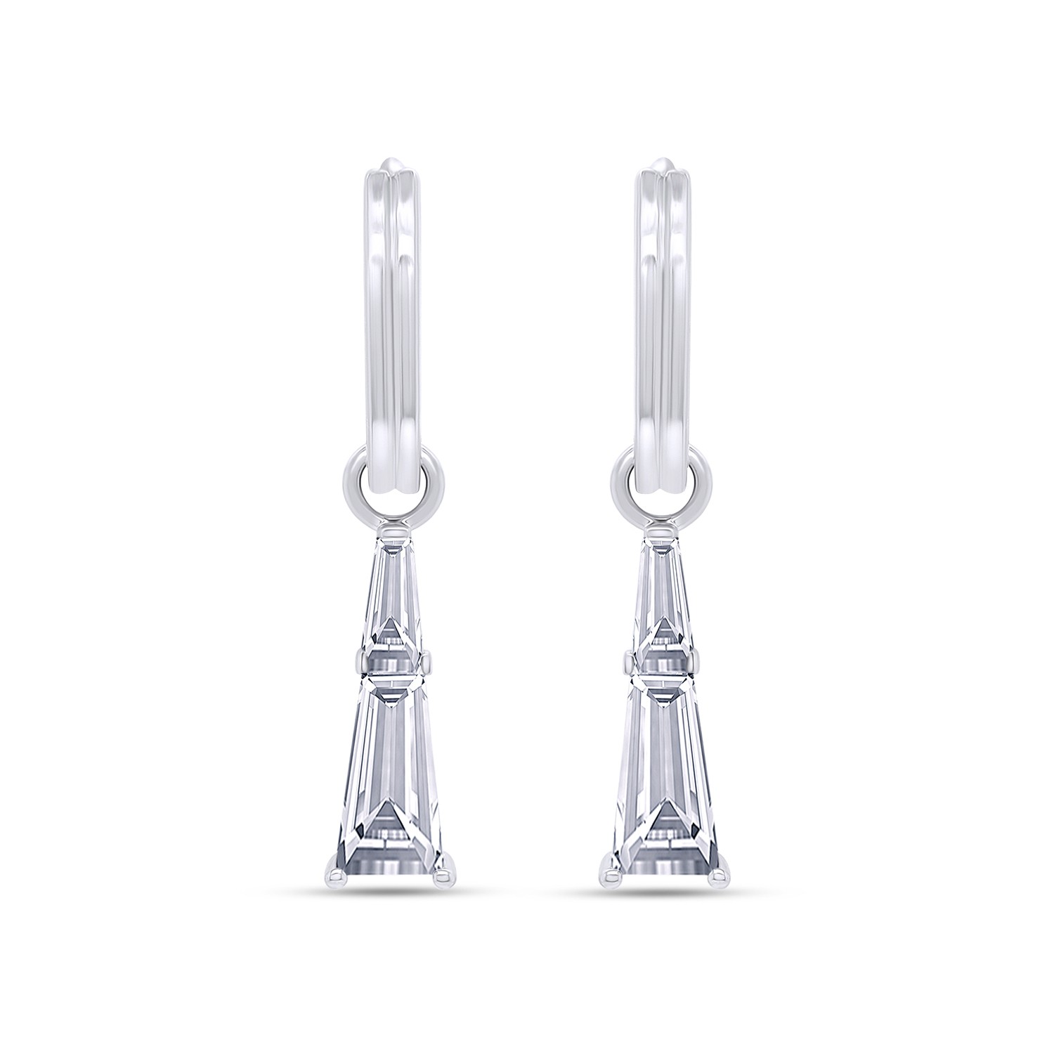 1.32 Ct Taper Cut Diamond Drop Dangle Hoop Earrings In 18K White Gold Lab Grown