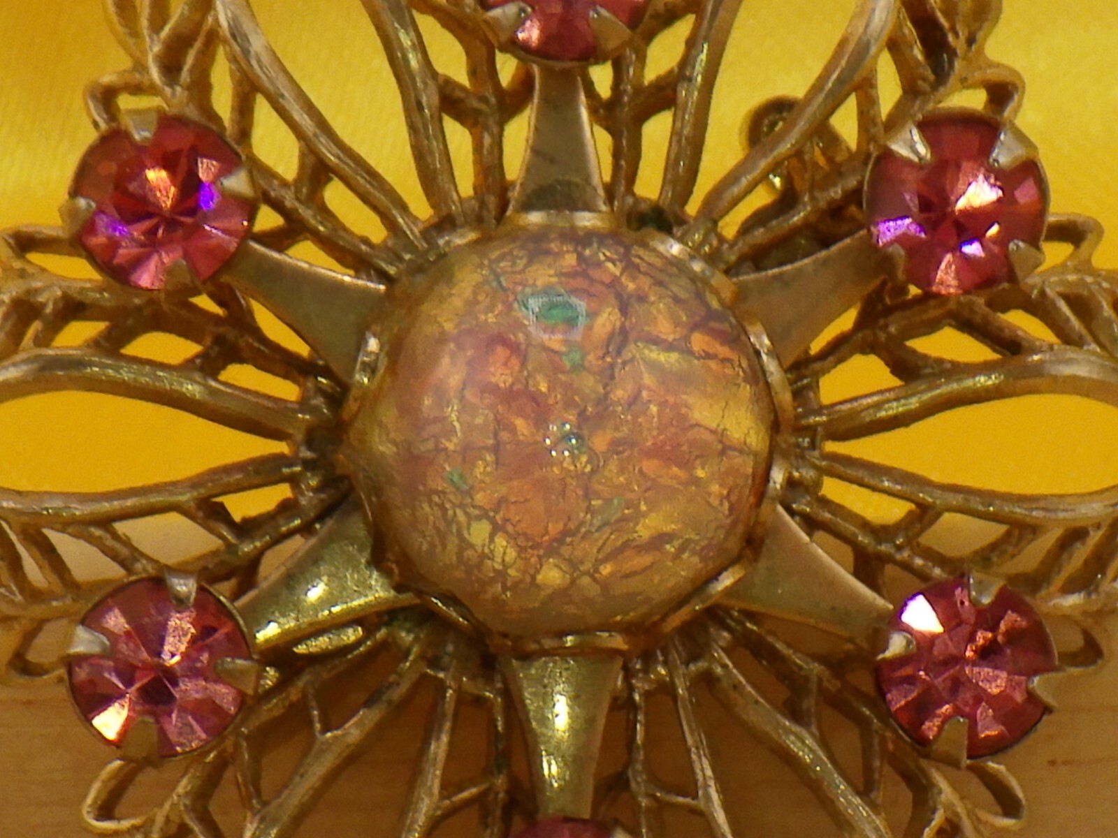 Faux Amethyst and Opal Brooch Vintage Costume Jewelry Pin Pinback Button