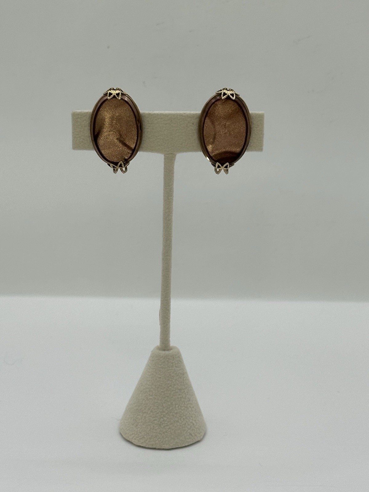 Vintage Hillcraft Earrings Copper Gold Shimmer Lucite Slip-On