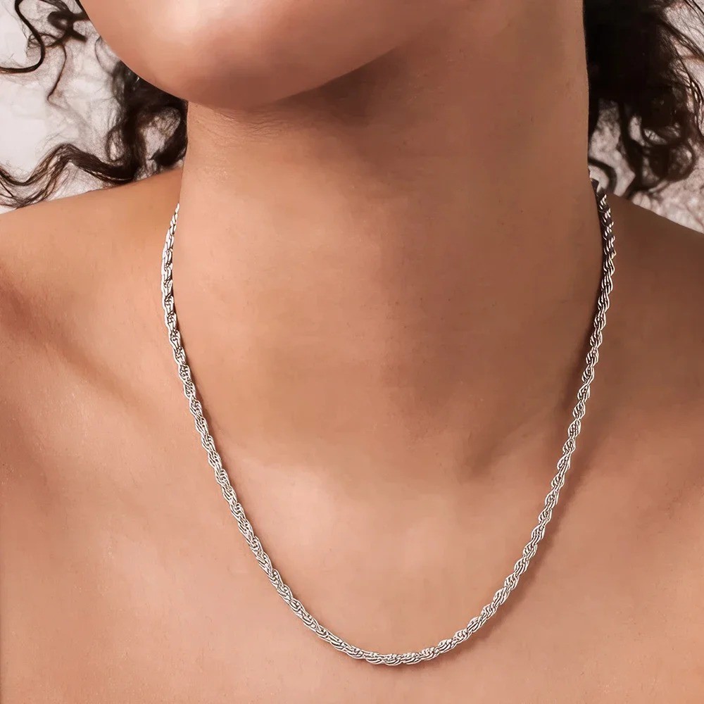 925 Sterling Silver 4MM Rope Chain Necklaces For Women Men Length: 40cm 16inches