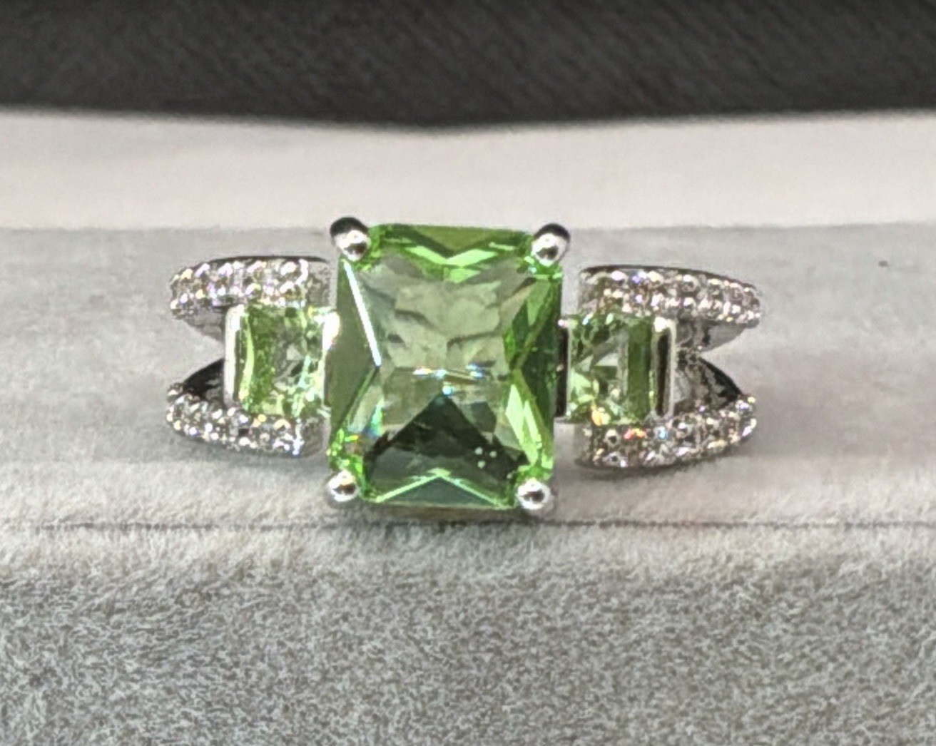 PERIDOT RING – 10X8mm Or 3.0ctw – Peridot & White Accents – .925 Sterling Silver