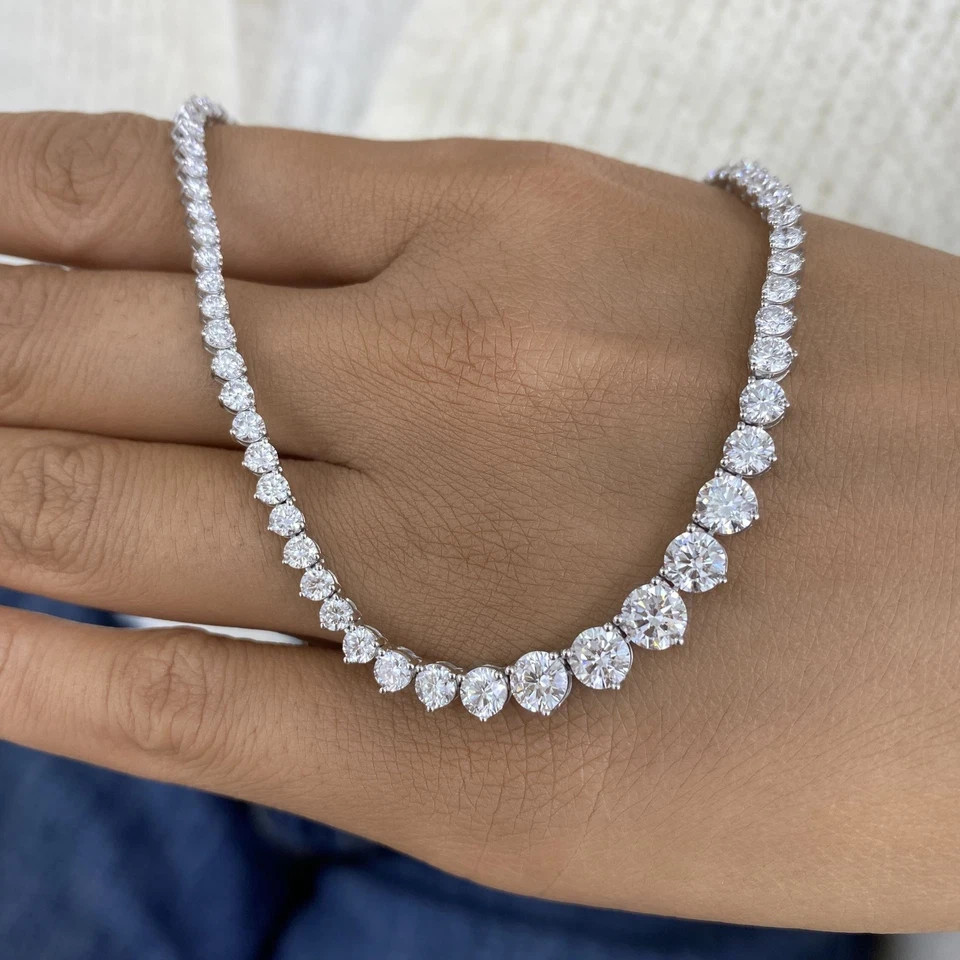 9Ct Round Cut Lab Created Diamond Women’s Tennis Necklace 14K White Gold Plated