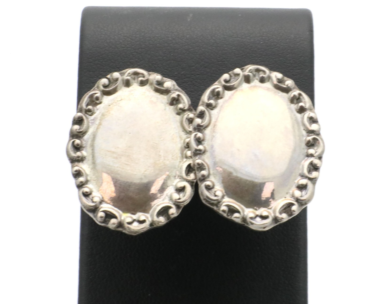 Vintage 1950’s Solid Sterling Silver Large Mexican Stud Earrings-.8”W x 1.2”L