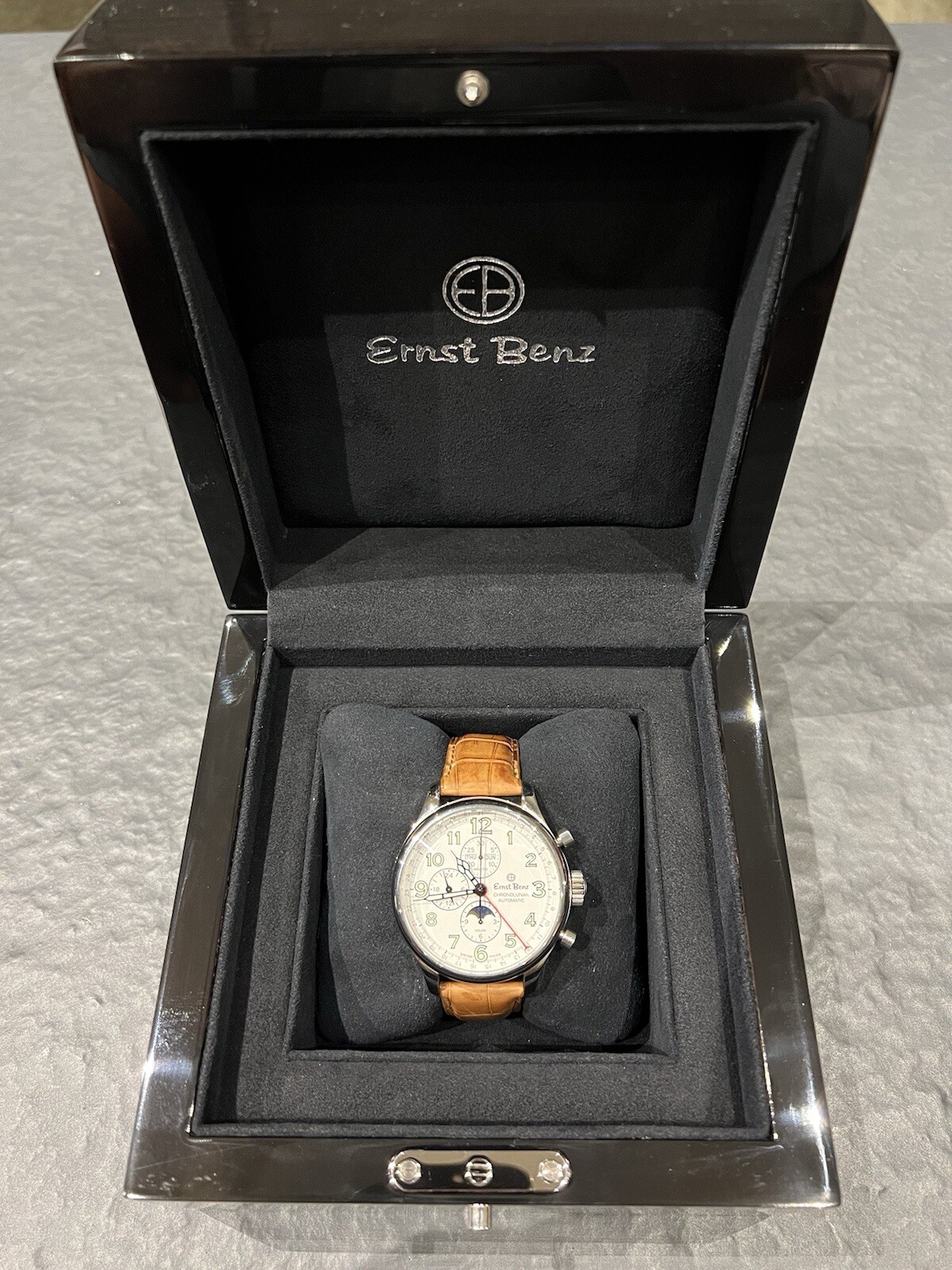 Ernst Benz Chronolunar 47mm White Dial with Brown Leather Band