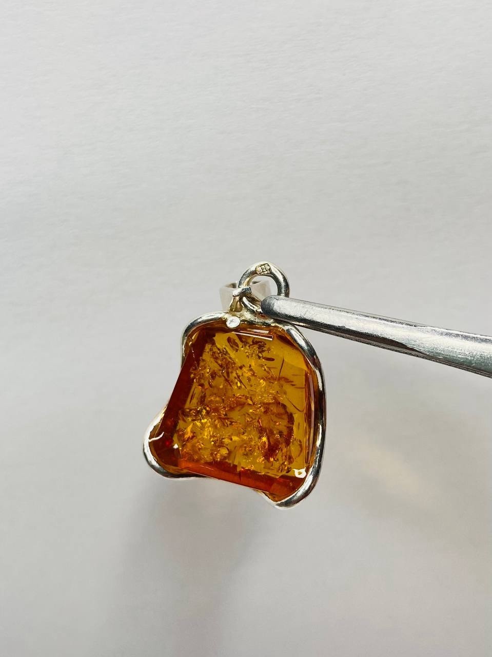 925 Solid Sterling Silver Honey Baltic Amber Designer Oval Beautiful Pendant