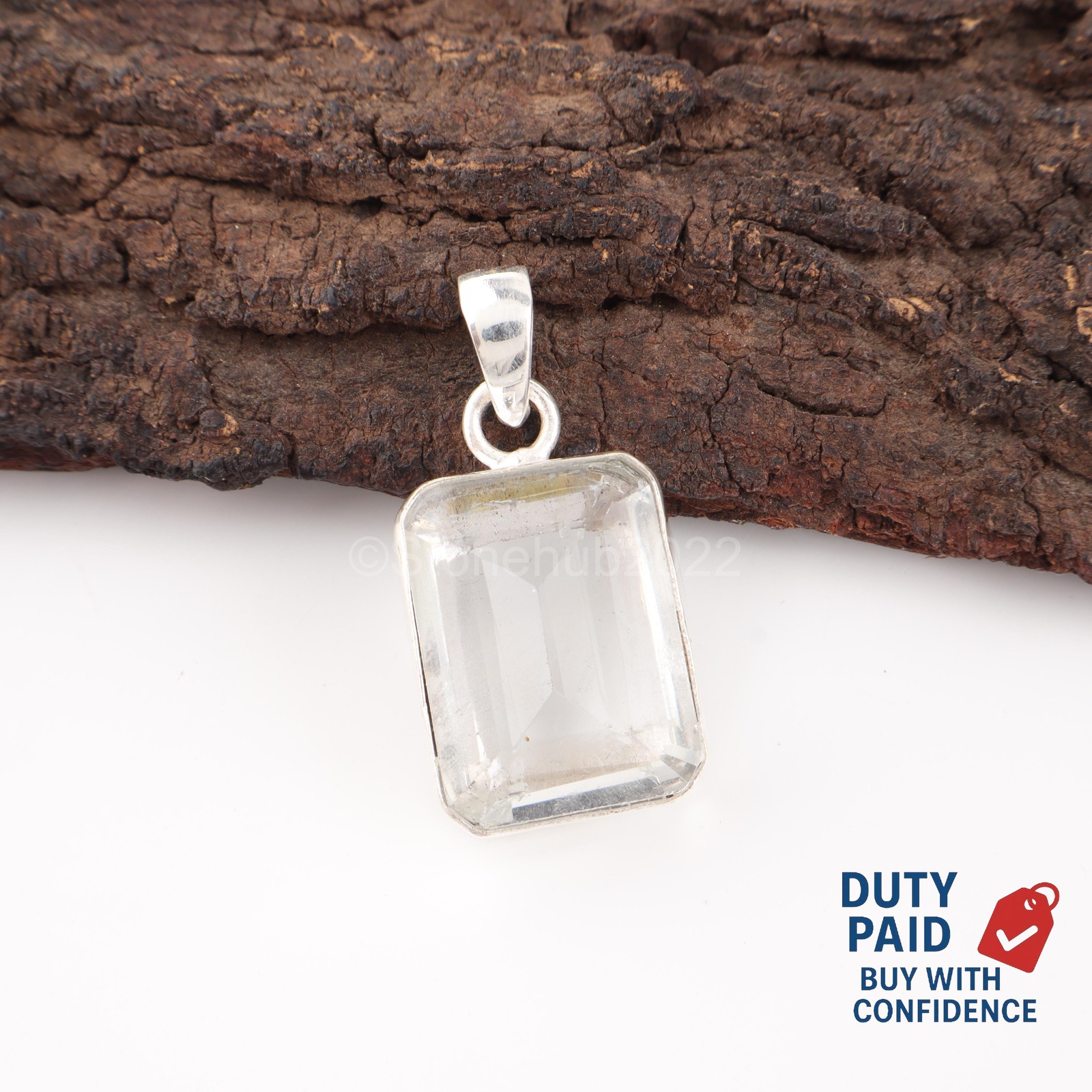 Natural White Topaz Trendy Boho Crown Chakra New Pendant Jewelry Sterling Silver