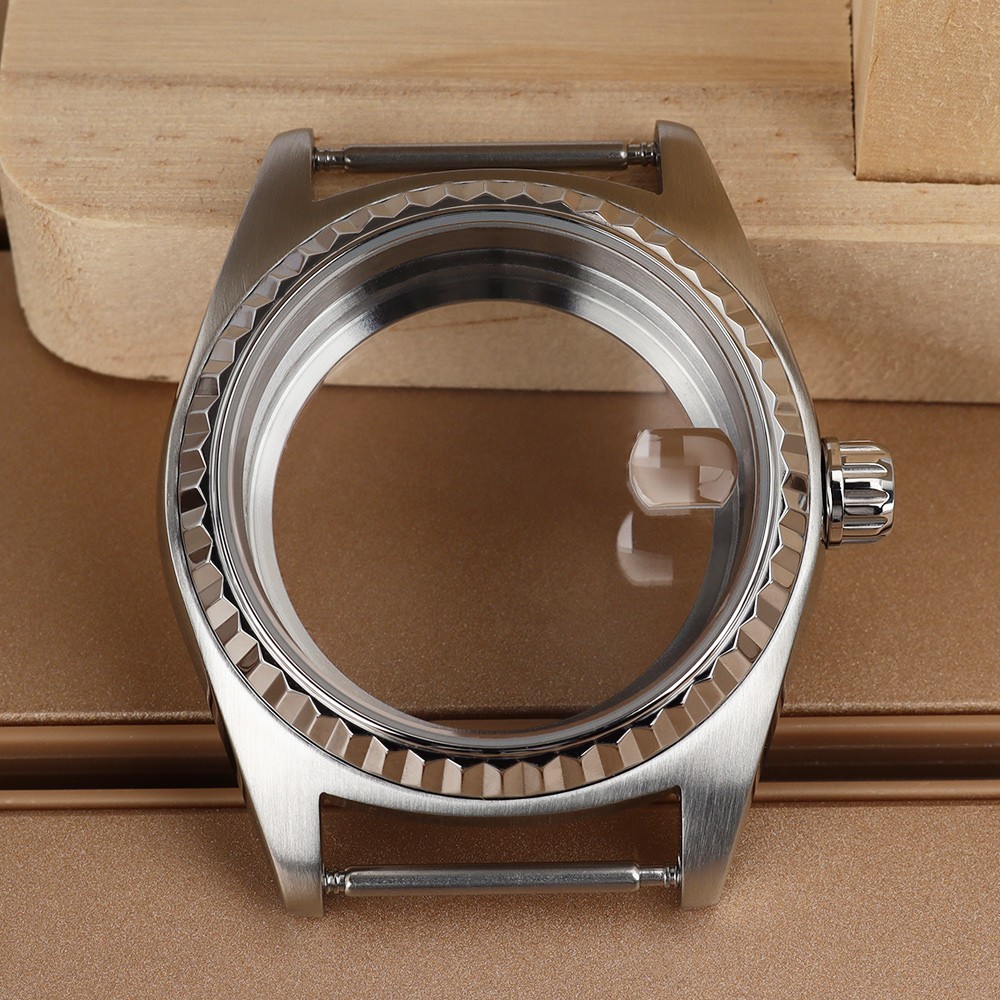 38.5mm NH34 Watch Case with Fluted Bezel Date 316L Steel For Seiko NH34 35 36 38