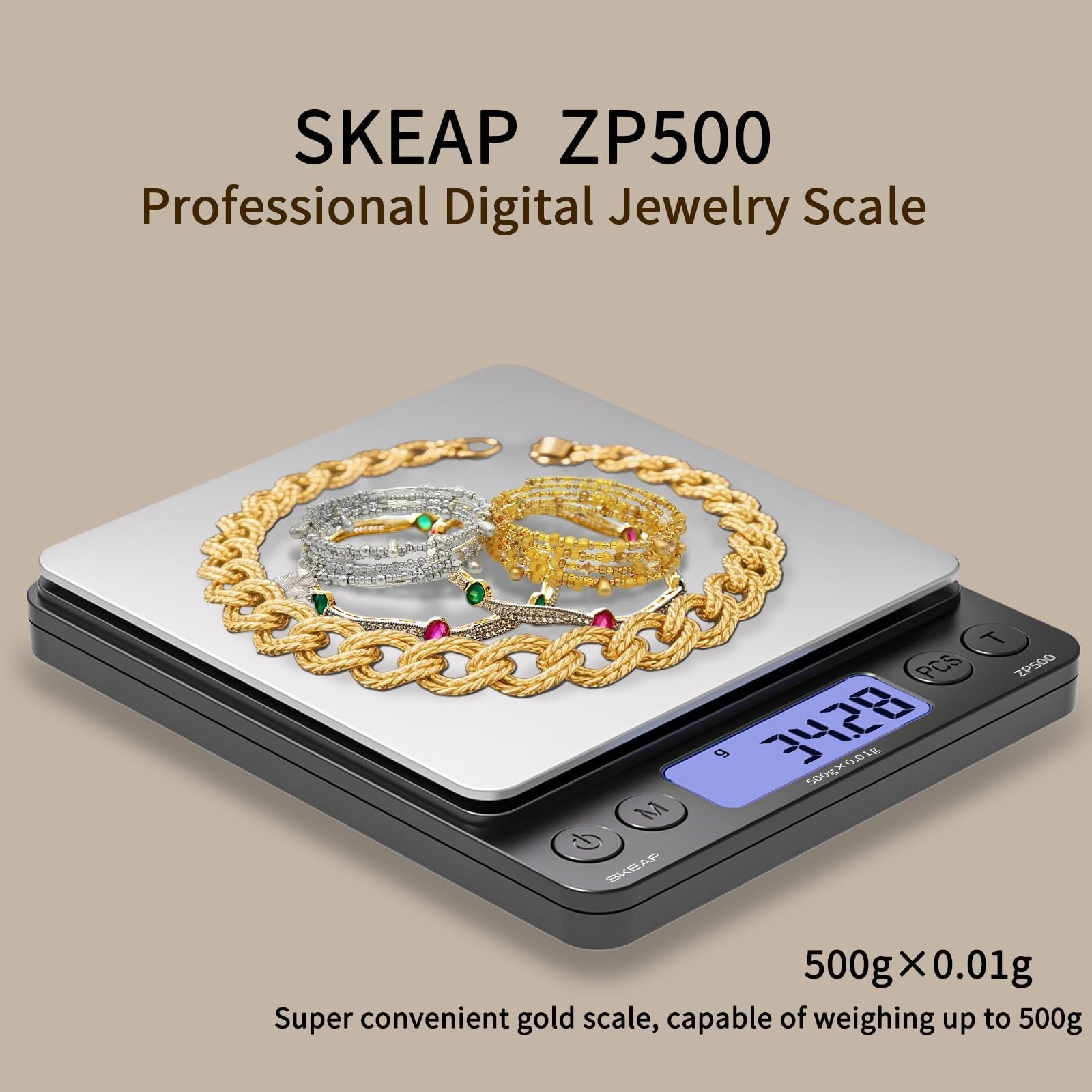 Precision Digital Jewelry Scale 500g x 0.01g – Backlit LCD, Tare Function for Ge