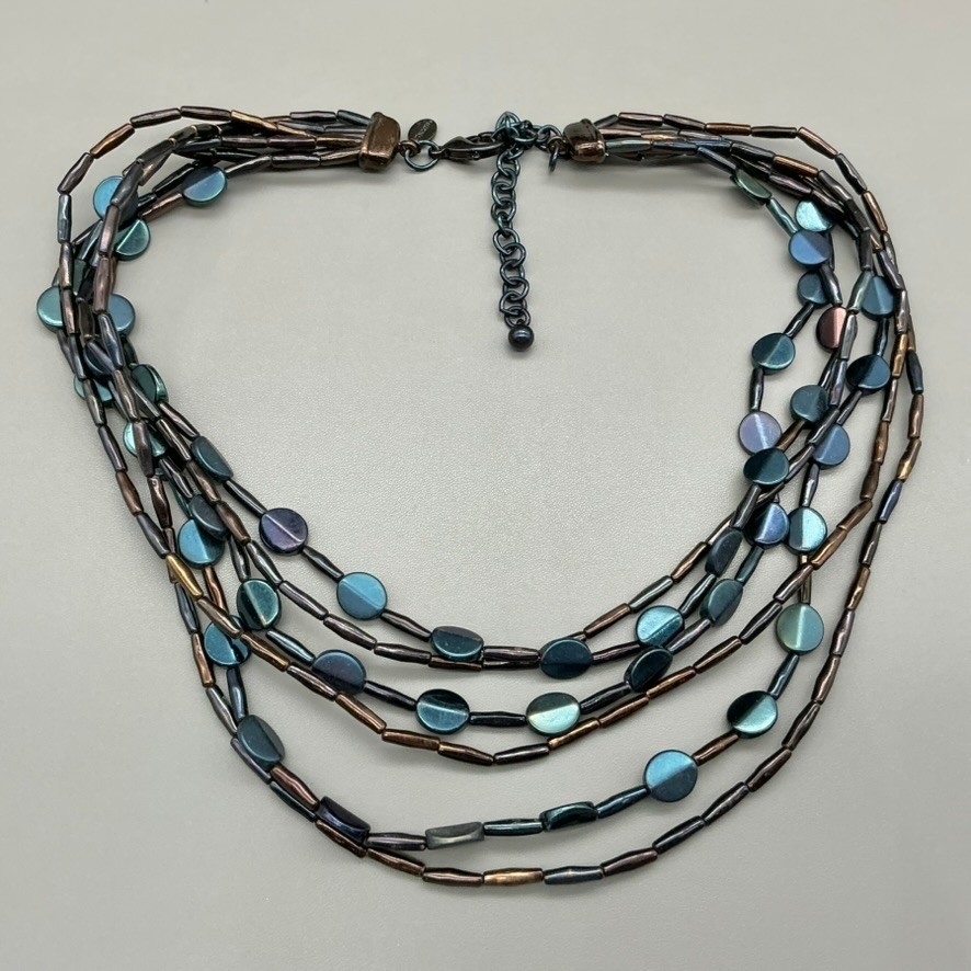 Chico’s Necklace Womens Blue Multi-Strand Beaded Layered Statement 20-22 Inches
