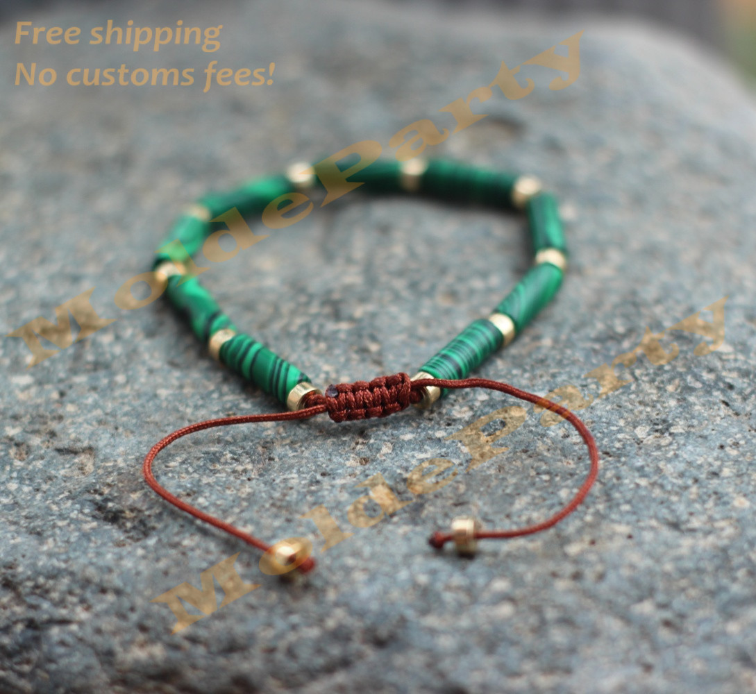 Handmade Natural Malachite Green Gemstone Crystal Dainty Women Bracelet Gift