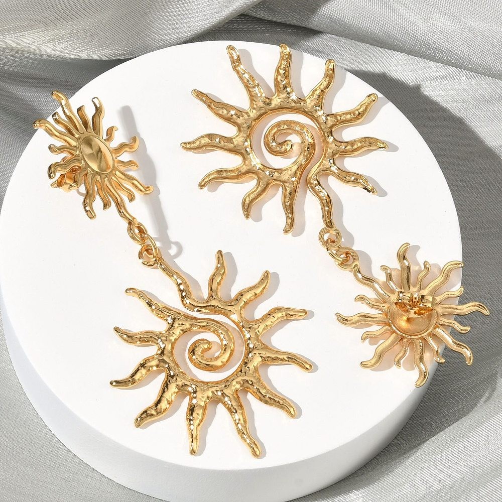 Stud Earrings Stainless Steel 18K Gold Plated Sun 2.76 in Fashion Jewelry E58