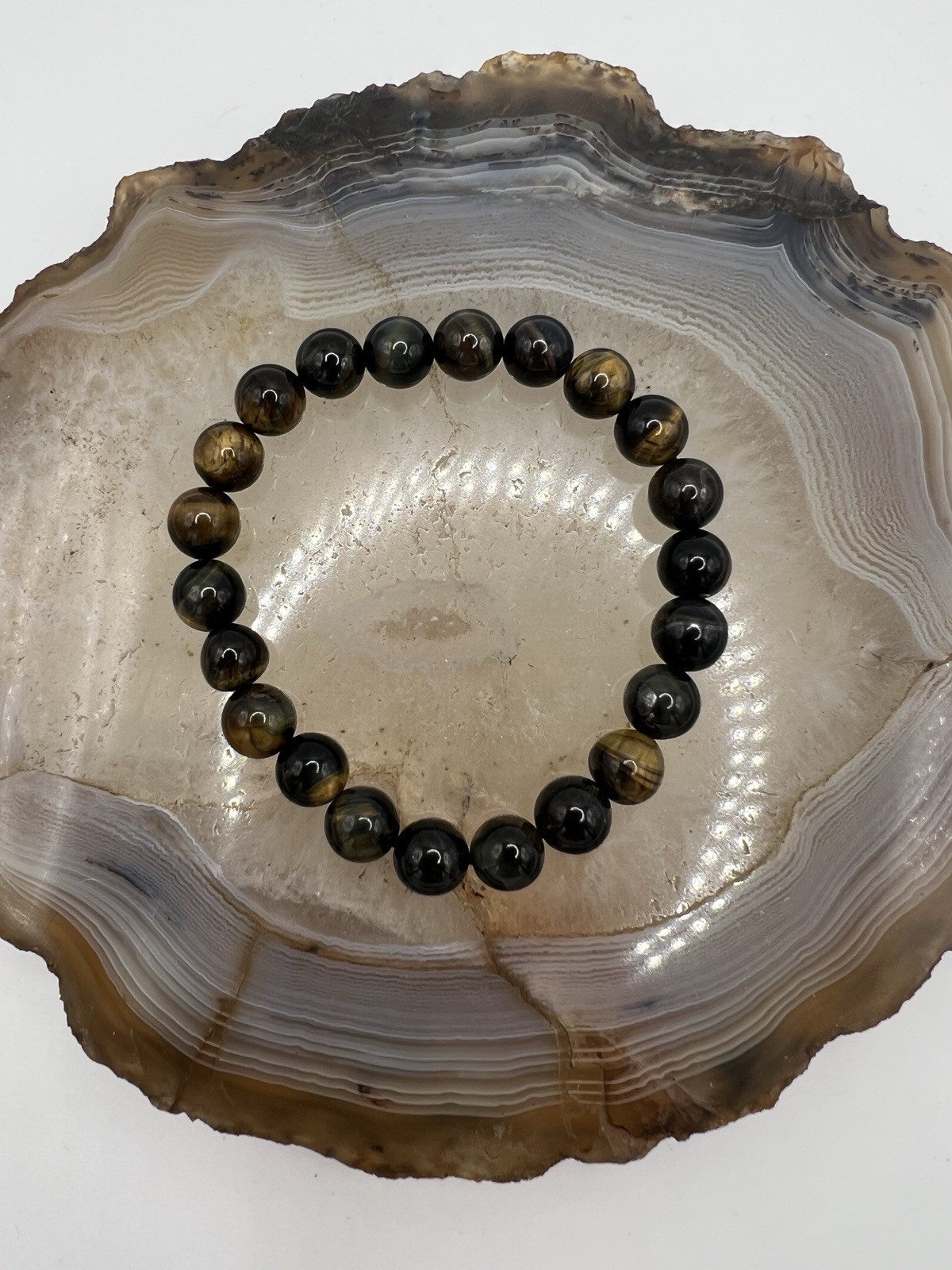 Blue and Yellow Tiger’s Eye Gemstone Round Beaded Stretch Bracelet