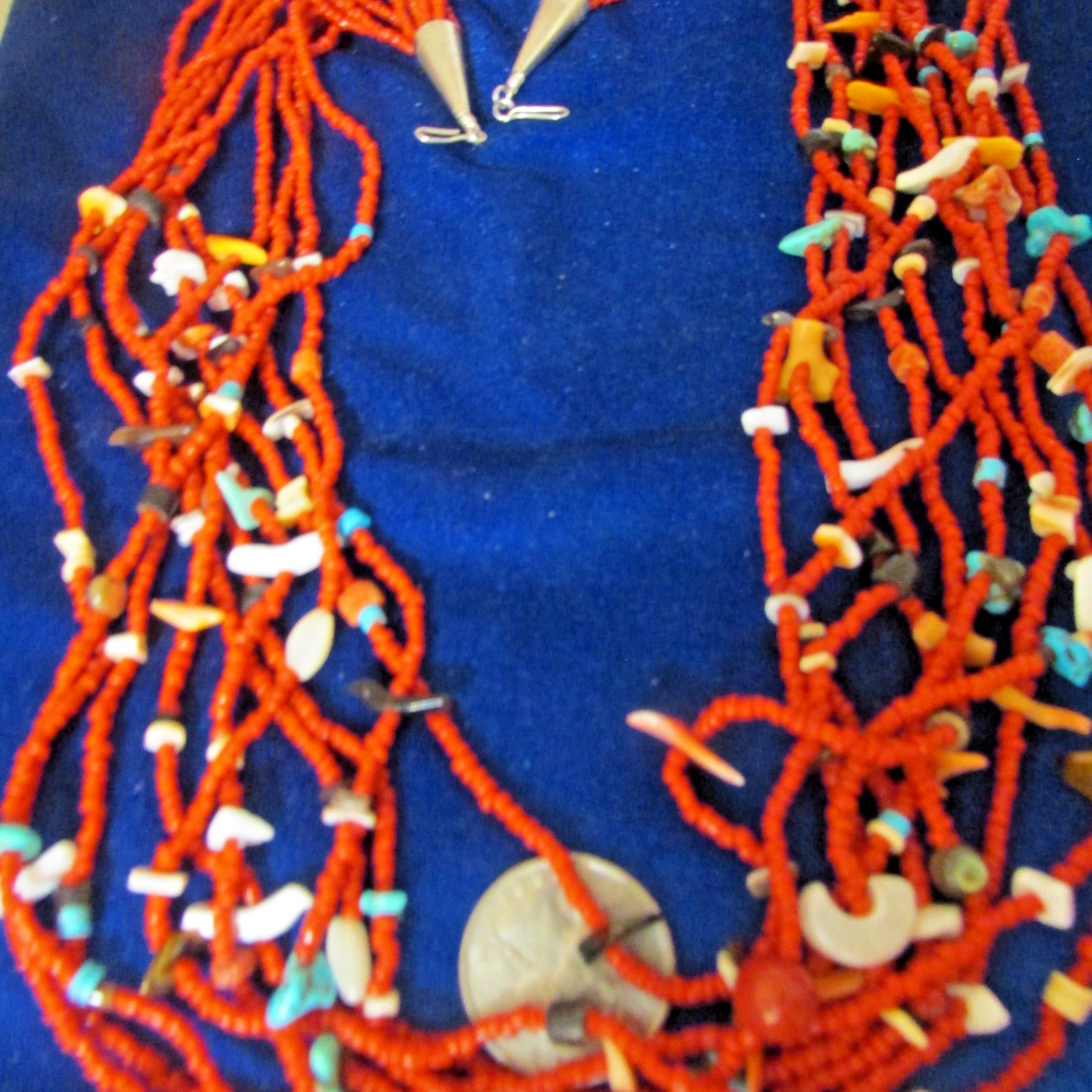 VINTAGE SOUTHWEST N.A, 10 STRAND CORAL NECKLACE, WITH ASSORTED FETISHES