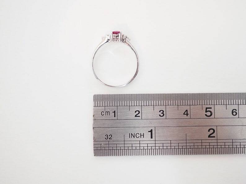 10K Solid White Gold Natural Ruby and Diamonds Solitaire Women Promise Ring