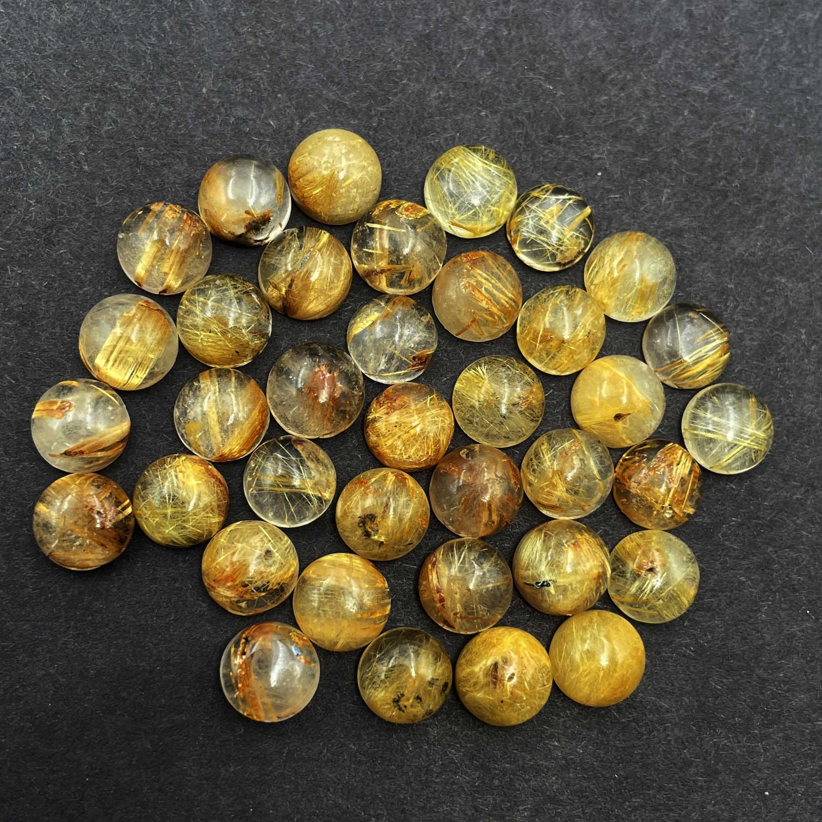 Natural Golden Rutile Quartz Round Cabochon Gemstone Lot 7 MM 100 CT 70 Pcs