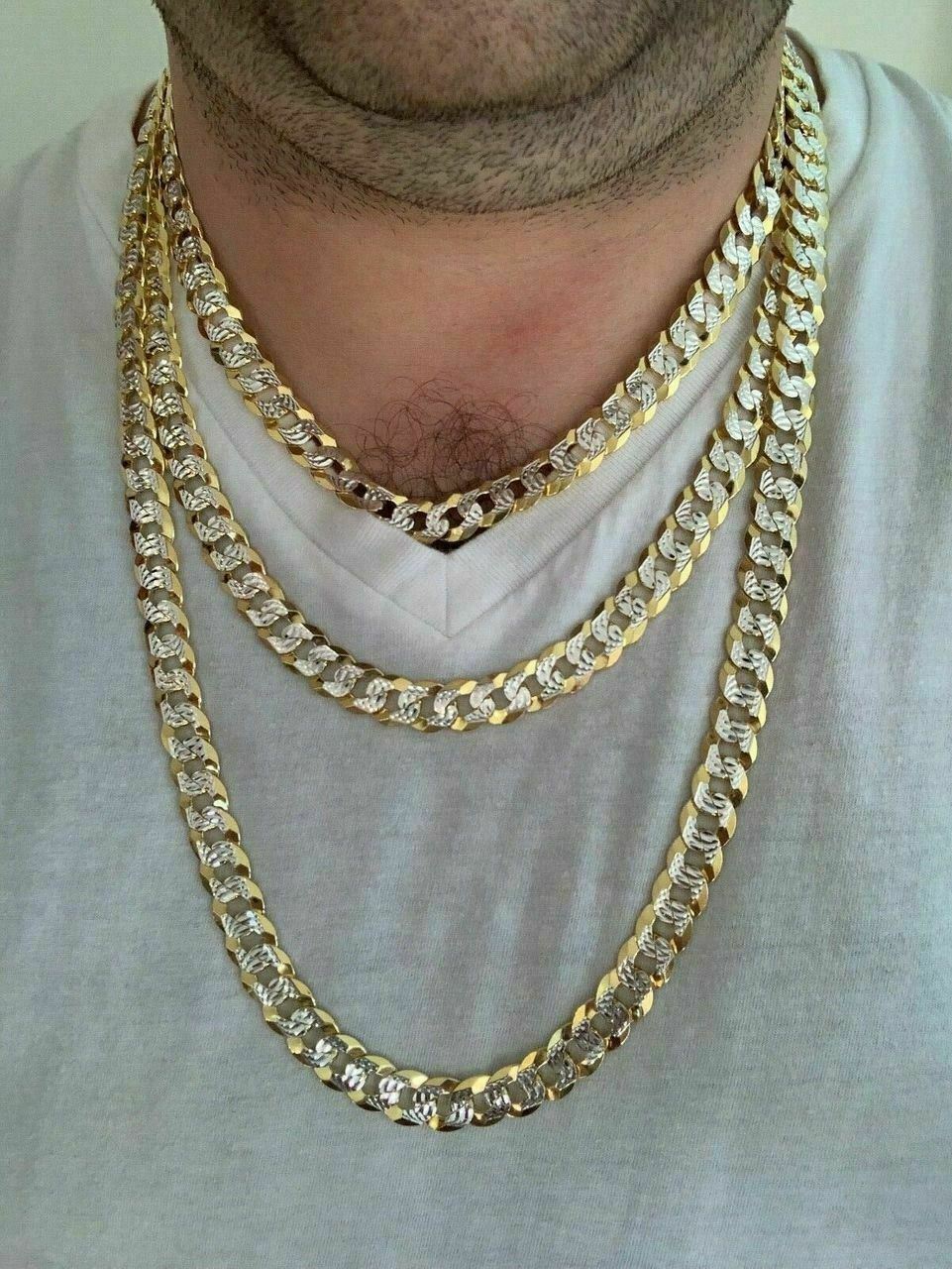 Mens Diamond Cut 11mm Miami Cuban Chain 14k Gold Plated Solid 925 Silver TwoTone