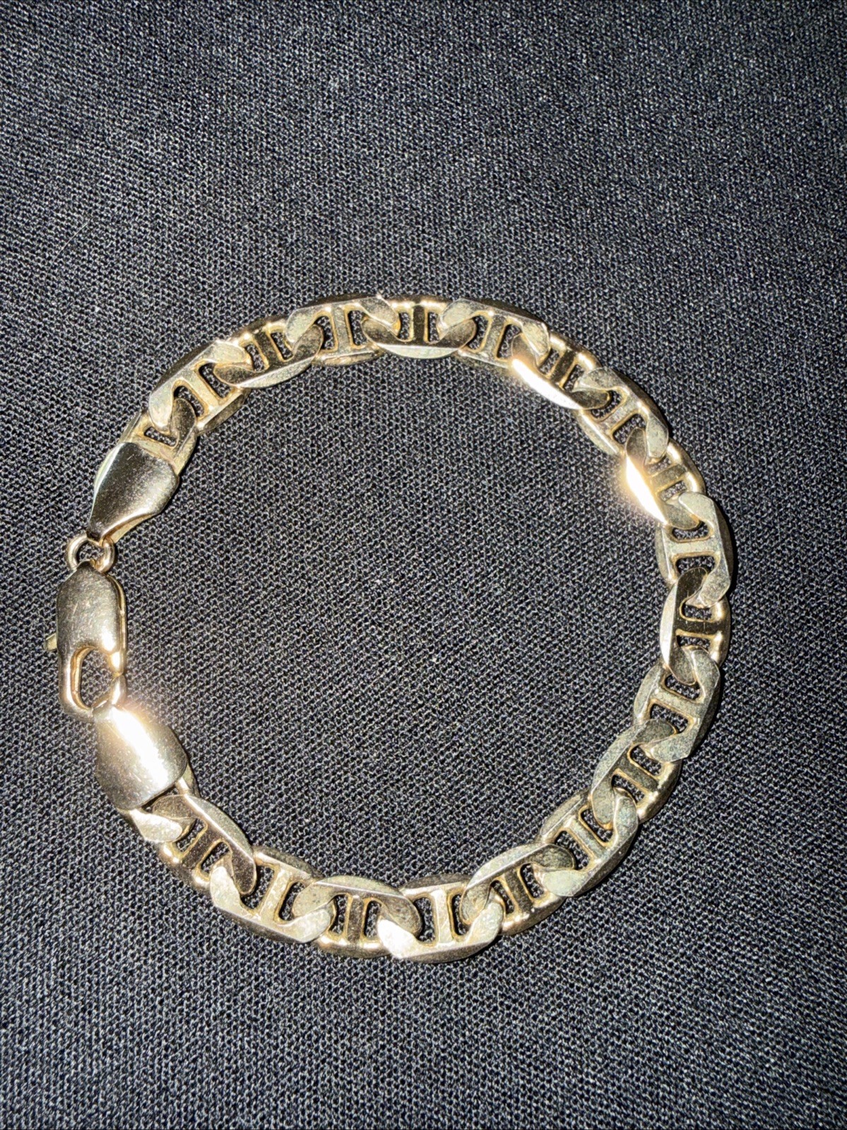 Chunky Gold Tone Flat Mariner Link Chain Bracelet Unisex Anchor Link Shiny 8″