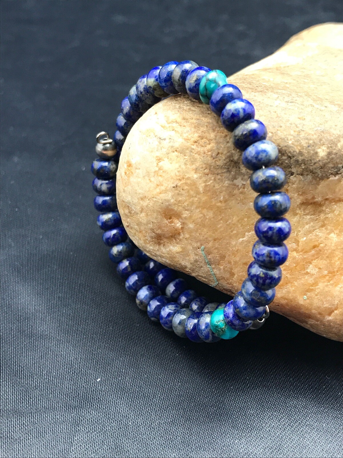 Lapis & Turquoise Bead Southwestern Navajo Sterling Silver Bracelet 03260