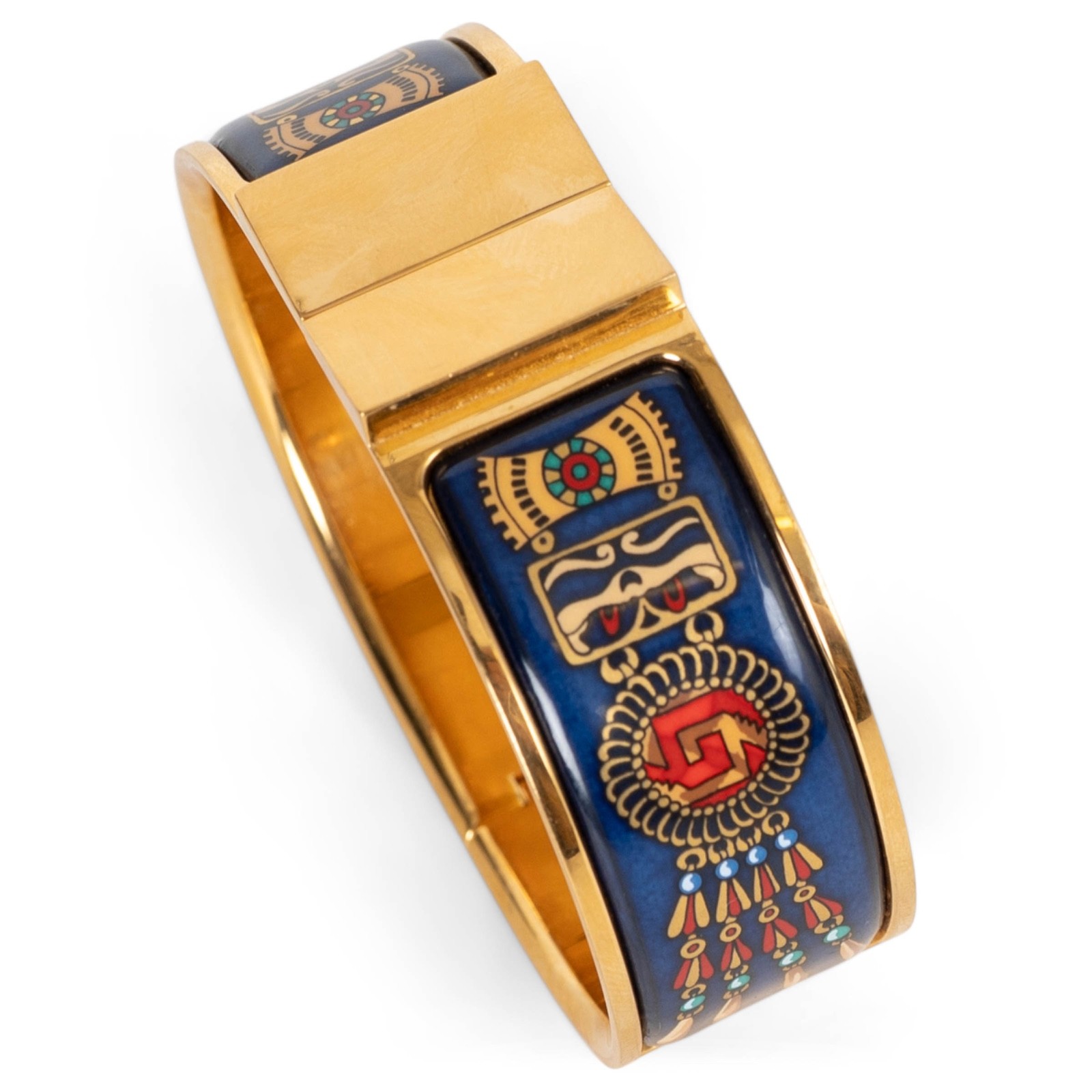 74287 auth HERMES blue enamel PARURES DE SABLE CLIC CLAC WIDE Bangle Bracelet GH