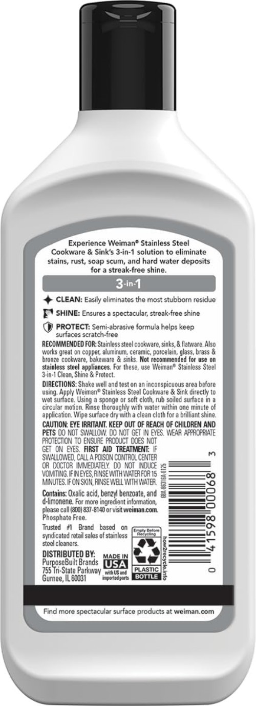 Weiman 8oz Stainless Steel Sink Cleaner & Polish – Non-Abrasive Shine Restorer