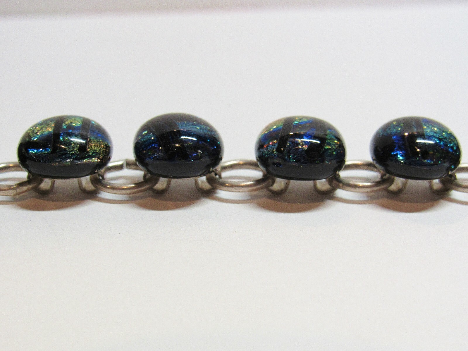 Custom Made STERLING SILVER Multi Color DICHROIC Glass 7″ Bracelet 29.5g