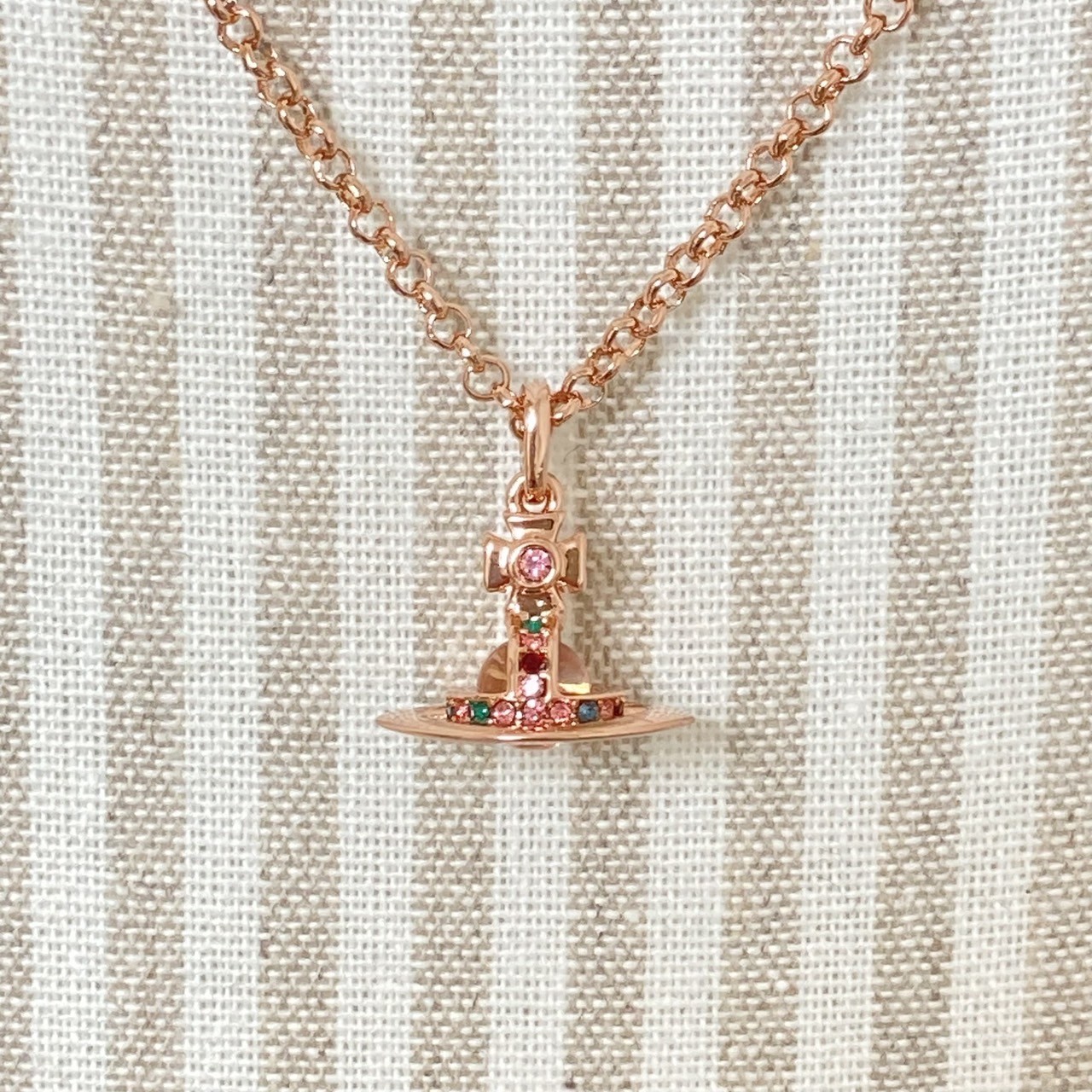 Vivienne Westwood Necklace Petit Orb Rose Pink Gold TOP 1.5 cm x 1.6 cm NO BOX