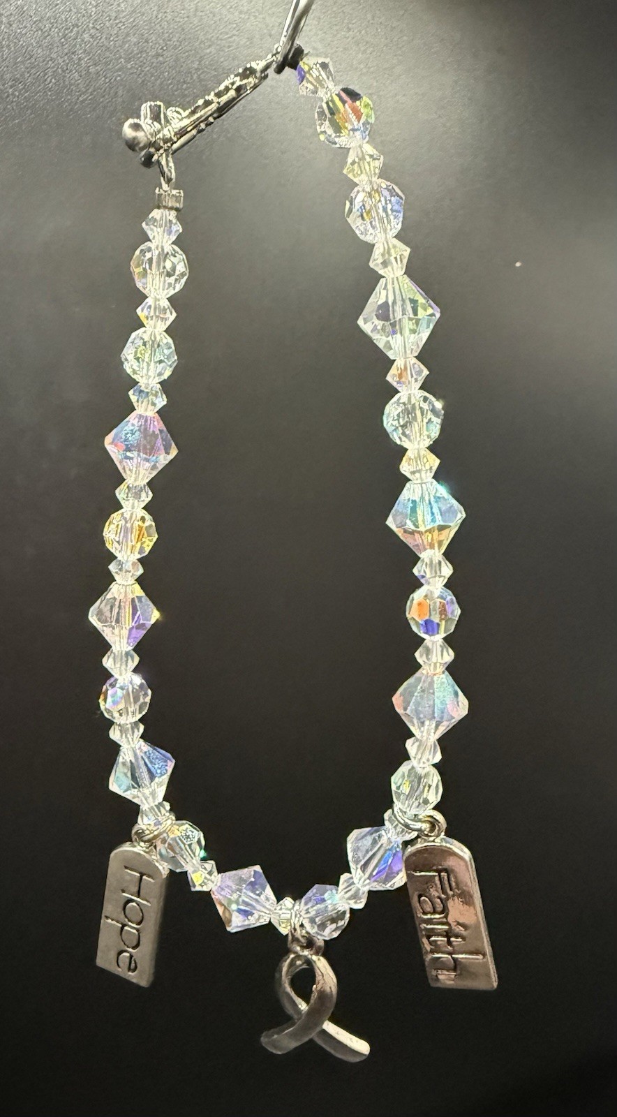 Swarovski Crystal Bead Cancer Bracelet Clear With Faith & Hope Charms