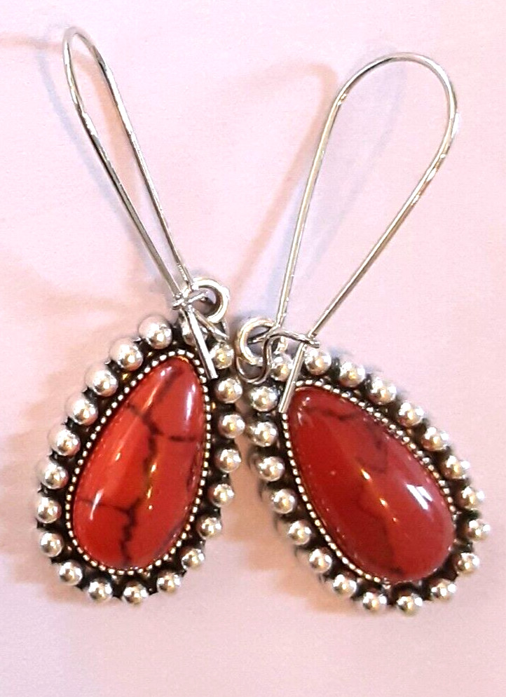 rust RED TURQUOISE TEARDROP earring SP KIDNEY WIRE K2TA