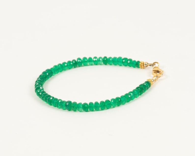 A++ Natural Green Onyx Faceted Rondelle Gemstone Beads Handmade Bracelets 6-8”