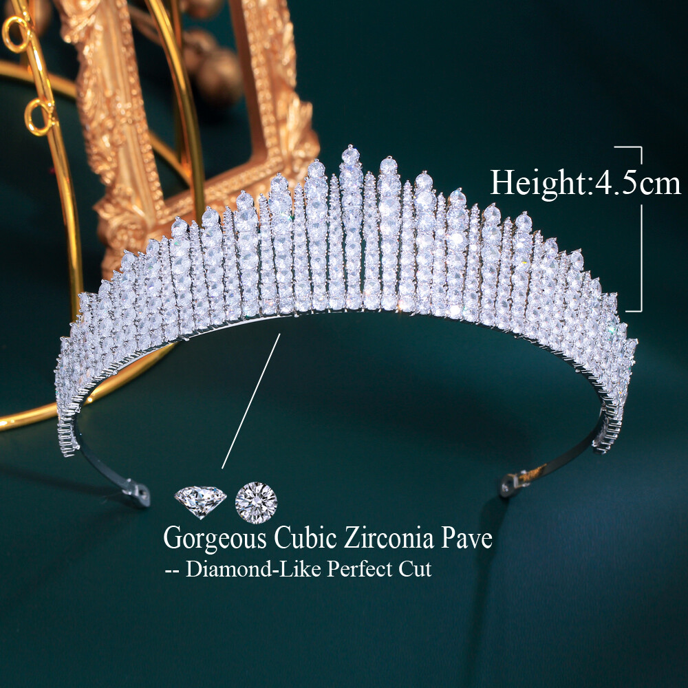 Women Silver Plated Cubic Zirconia Wedding Bridal Queen Prom Pageant Tiara Crown