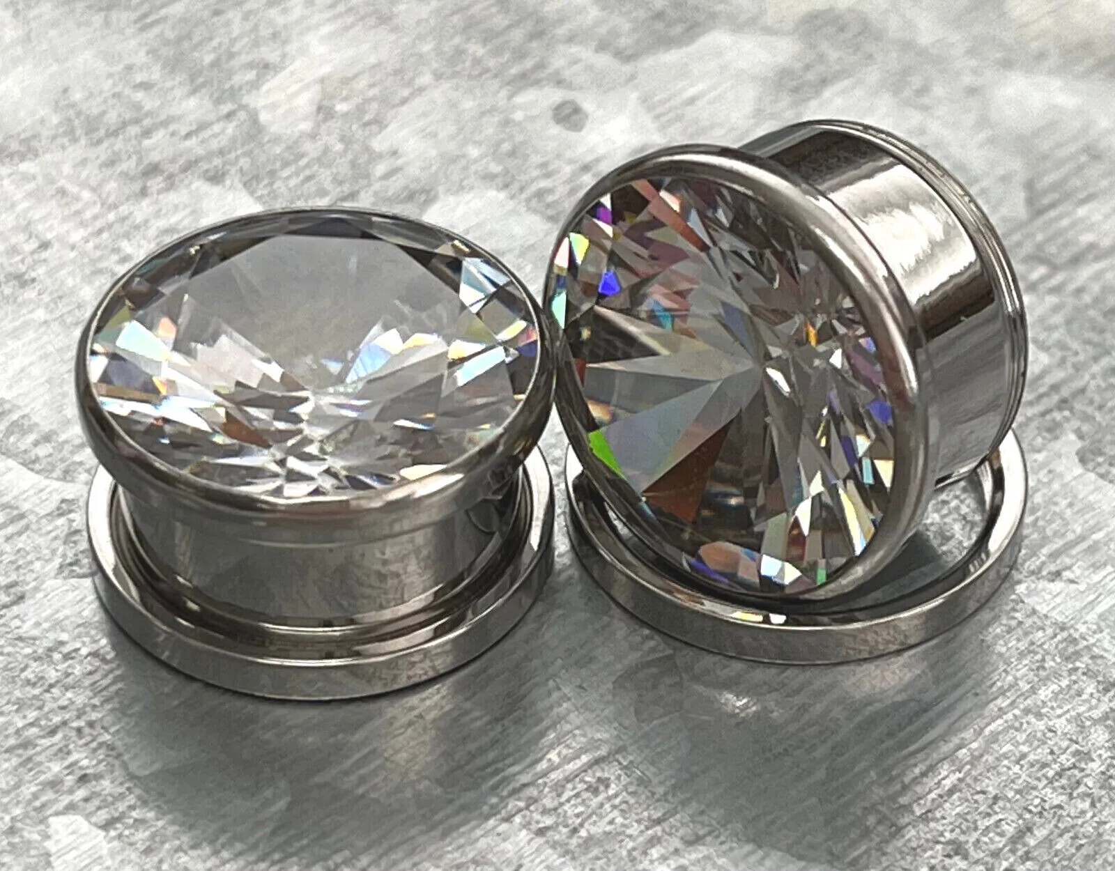 PAIR Large Gem Screw Fit Tunnels Ear Plugs Gauges – select size 6g up to 5/8″