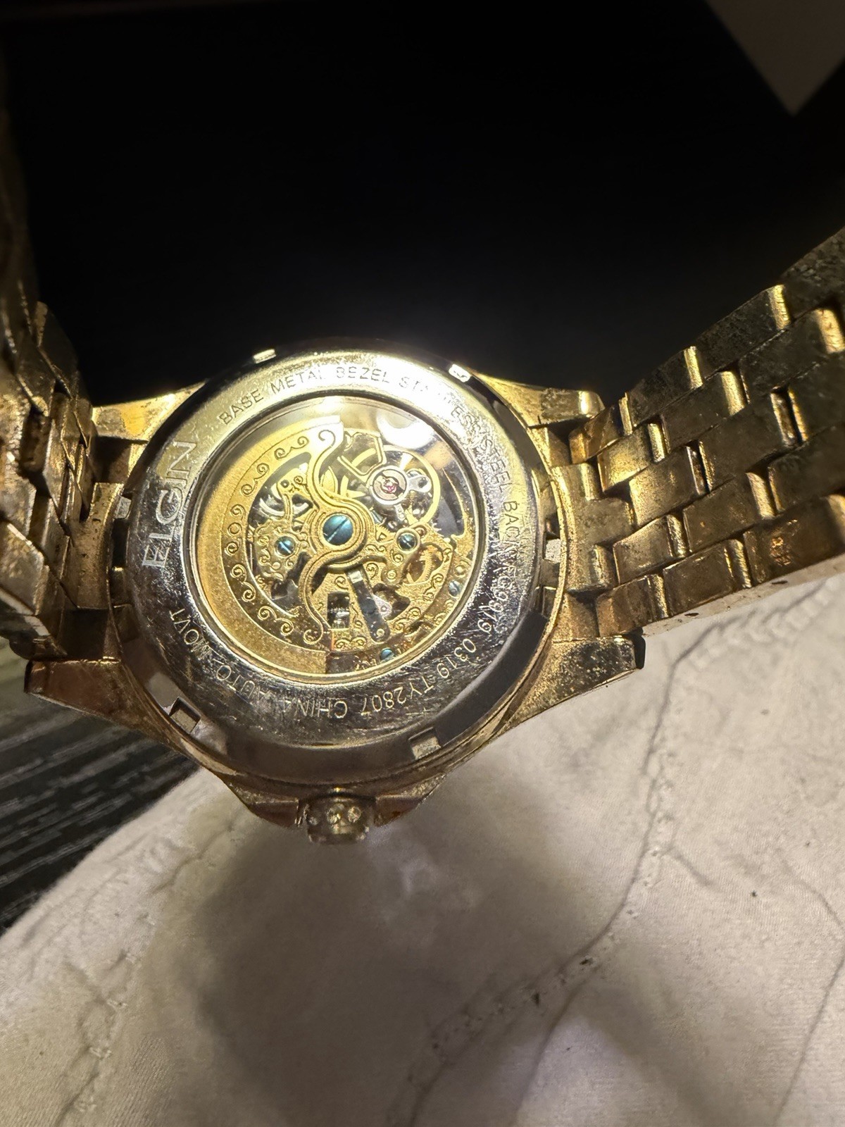 Elgin men’s Dress Mechanical Automatic Skeleton Dial Gold Bracelet Watch