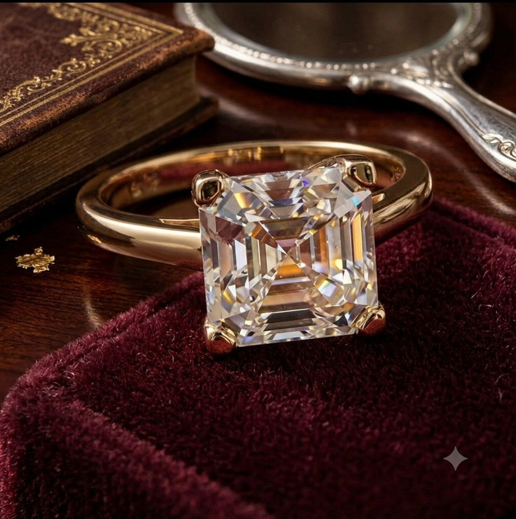 RARE 3.95 Ct Certified White Diamond Asscher Cut Solitaire Ring 925 Silver
